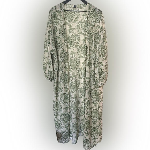 Floral Allover Print Kimono Green & White - Picture 2 of 5